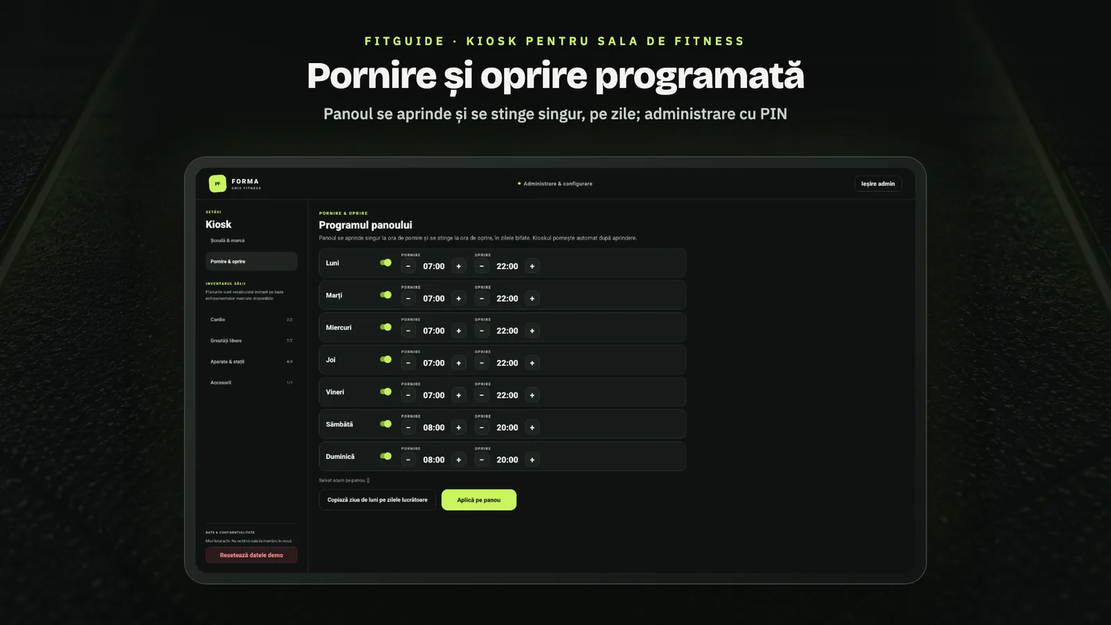 FitGuide: pornire și oprire programată